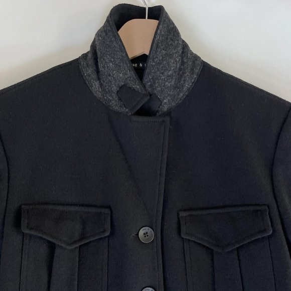 RAG & BONE Contrast Collar Wool Military Jacket in Black (Size 2) - Picture 5 of 11